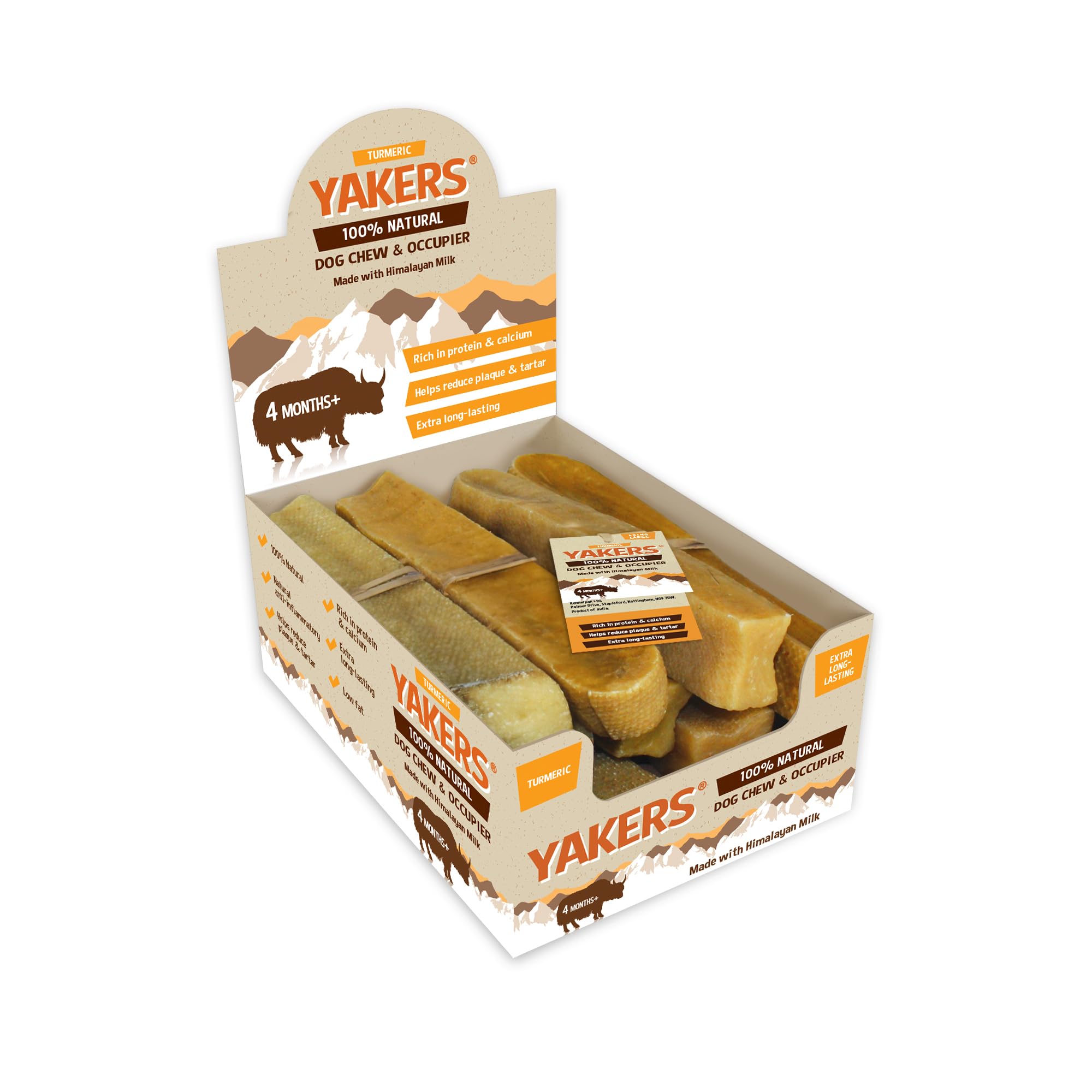 YAKERS Himalayan Natural Dog Chew Bars, Extra Long-Lasting Dog Treats & Occupier - Turmeric, Medium (Pack of 20) - Healthy Himalayan Chews for Dental Health & Enrichment