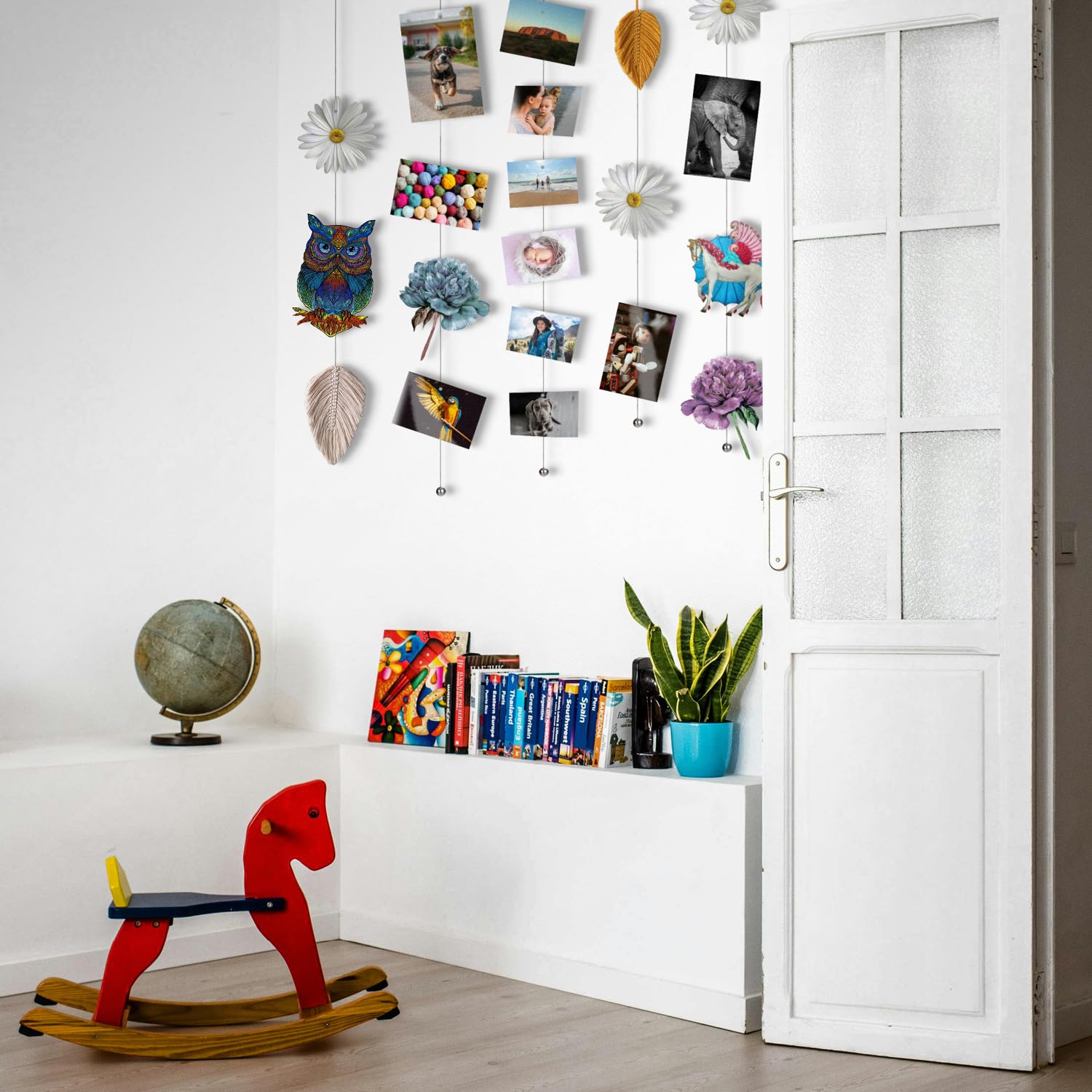 com-four® set de 4 cables para fotos con 48 imanes, cuerda metálica de 2 metros para colgar fotos, postales y notas decorativas
