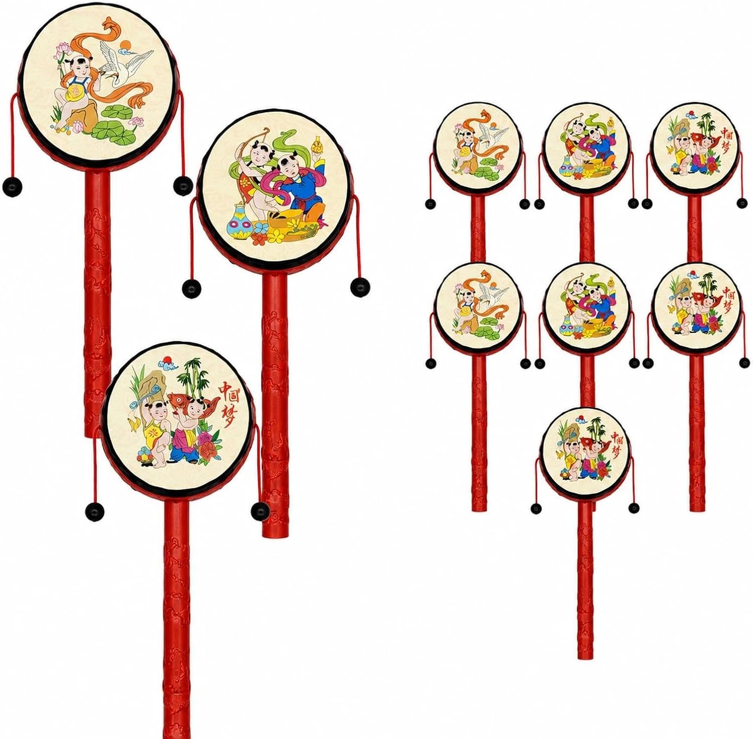 LOGOFUN 10 Pcs Monkey Spinning Drum Toy for Kids Red