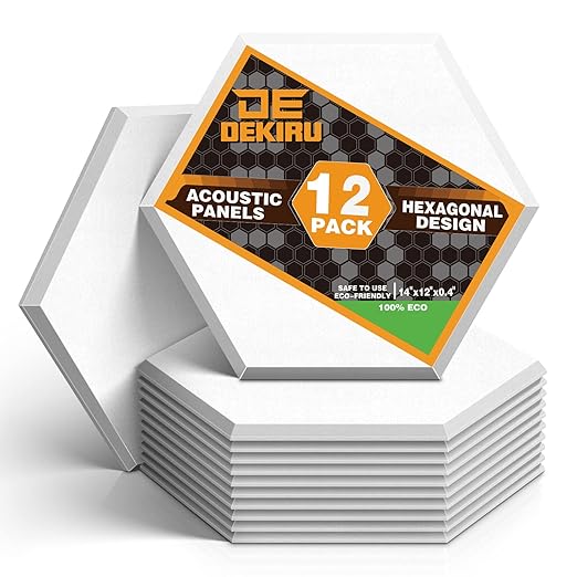 DEKIRU 12 Pack Acoustic Panels Sound Proof Padding, 14 X 13 X 0.4 Inches Sound Dampening Panels Used in Home & Offices Hexagon,White degree