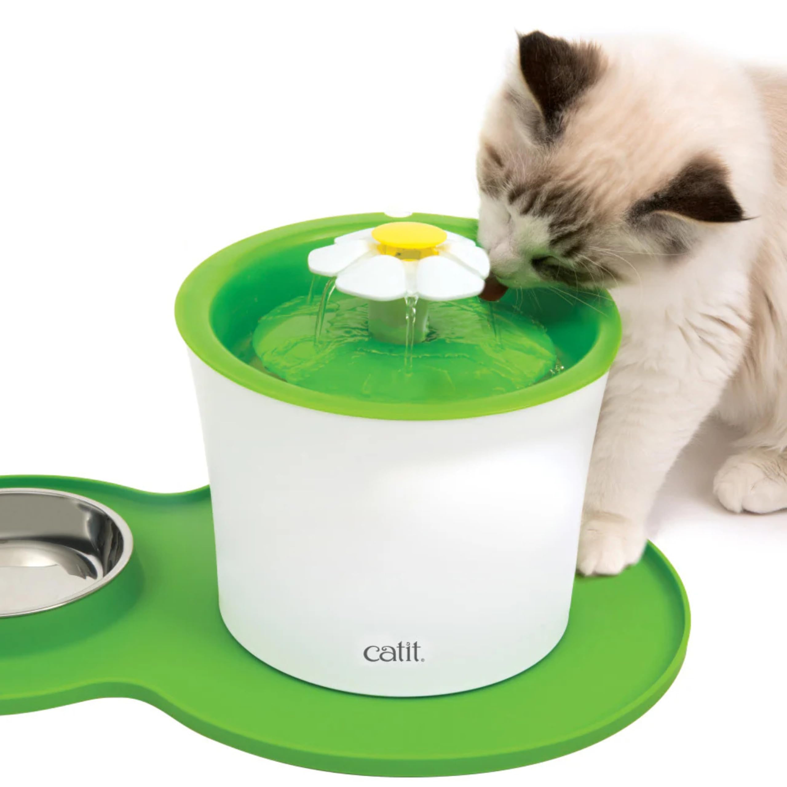 Catit Alfombra Silicón Con Comedero Inox Verde