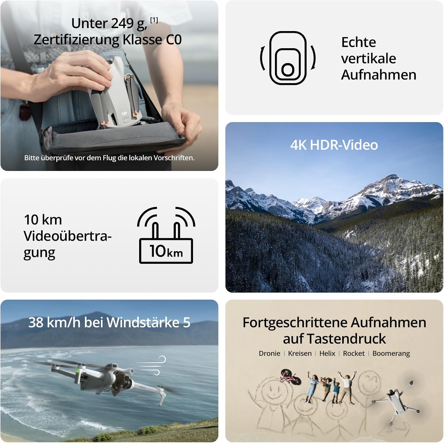 DJI Mini Pack 3 volare più (RC) – Mini drone con fotocamera leggera e pieghevole con video 4K HDR, tempo di volo 38 minuti, registrazione verticale e funzioni intelligenti, colore grigio, C0