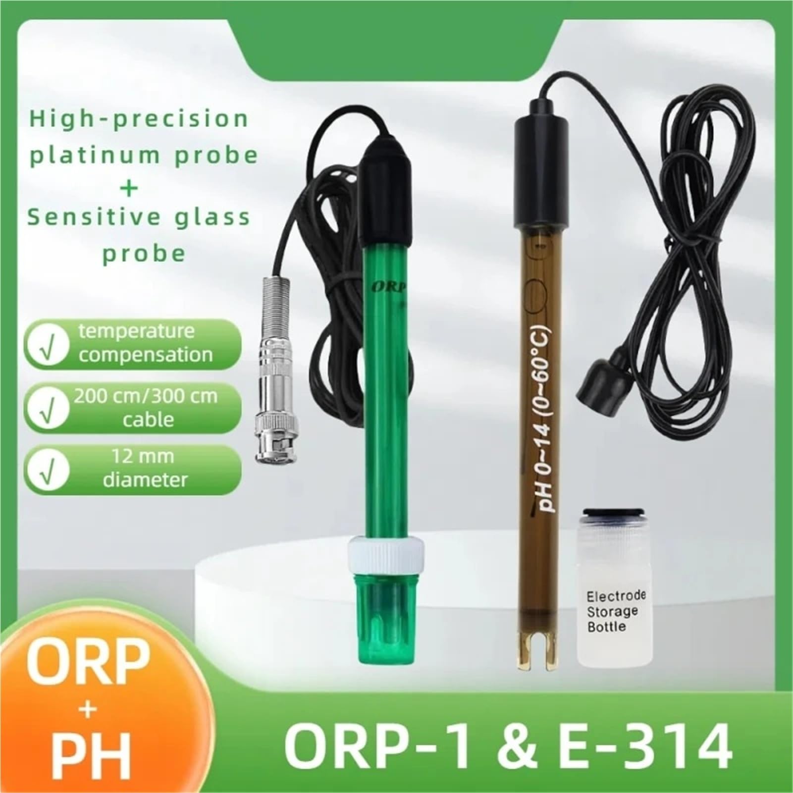 sonda de ph Sonda de repuesto for electrodo redox de pH y ORP de 12 mm de diámetro con conector BNC de 50 ohmios
