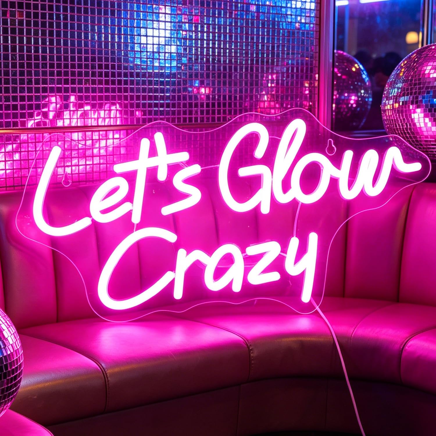 LED "Let's Glow Crazy" Neon Sign Illumina Segni per Camera da letto Casa Game Room Hotal Caffè Birra Pub Bar Party Desk Decorazioni di Arte Della Parete Compleanno Regali di Natale (rosa)