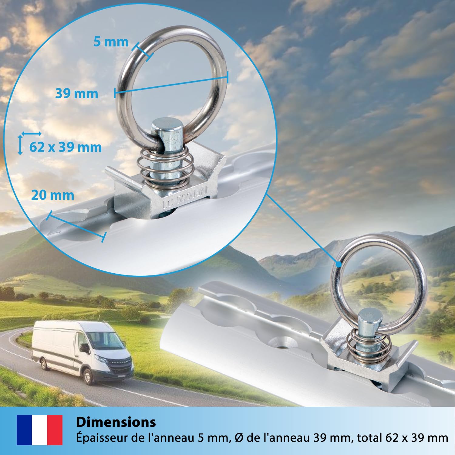 valonic Gecko - 8 pièces, 1000 daN, Anneaux d'arrimage pour système de Rail, Adaptateur pour Rail d'arrimage, Accessoires pour Voiture, remorque, Camion - Rail de Fixation