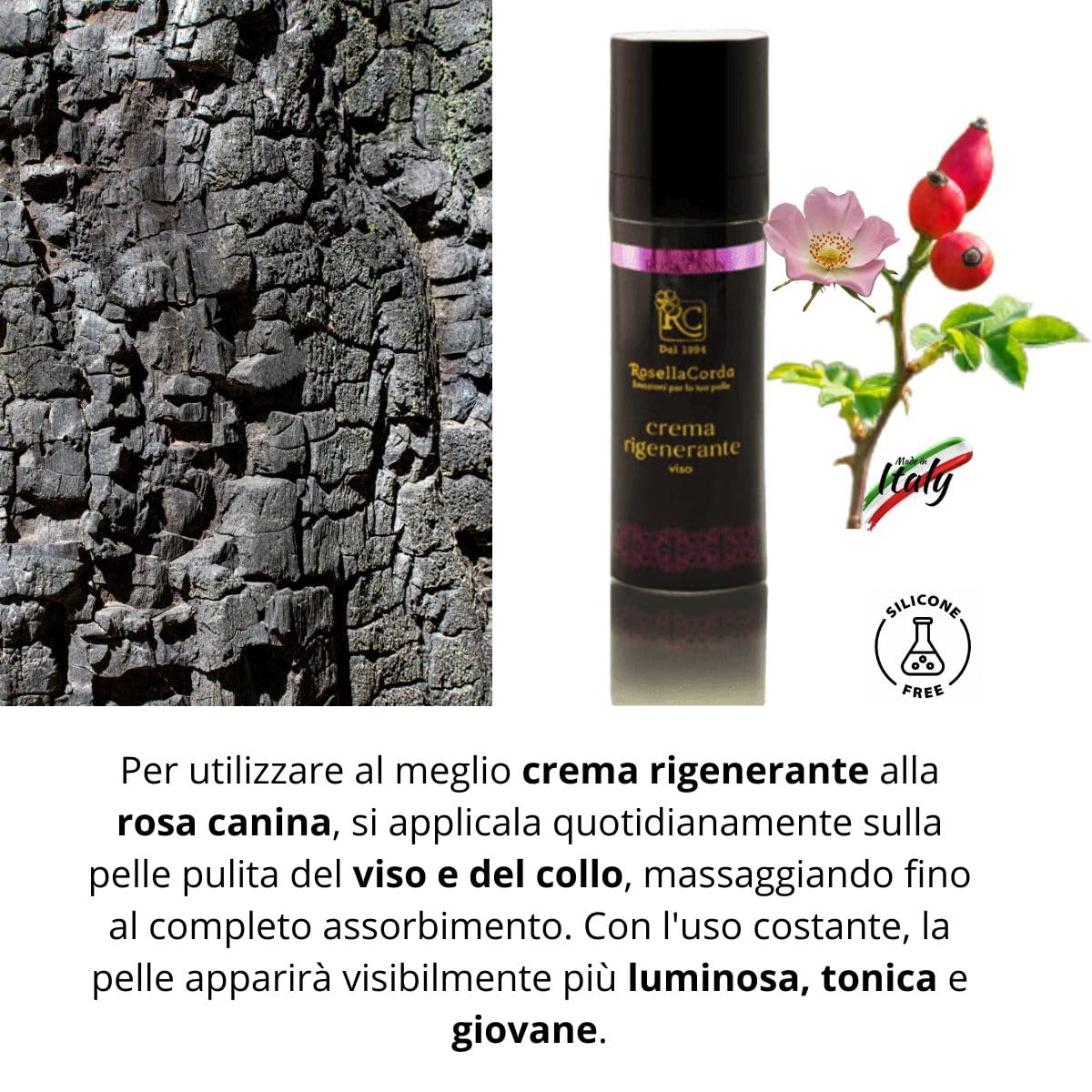 Crema Viso Rigenerante RC Antirughe Pelli Mature con Rosa Canina, Retinolo, Vitamina C, Acido Ialuronico e Coenzima Q10-30 ml | Anti Età e Idratante
