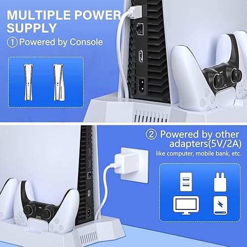 Miniatura 4 de DBEPANK Soporte para PS5 y estación de refrigeración con estación de carga de doble controlador PS5 soporte vertical con soporte para auriculares,