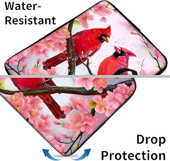 Laptop Sleeve Case 17 Inch, with Handle Computer Shockproof Protective Soft Cover Case,Red Birds Pink Flowers