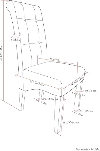 Miniatura 3 de SIMPLIHOME Cosmopolitan - Juego de sillas Parsons de madera maciza copetuda y cuero vegano en color marrón curtidor, asientos de comedor