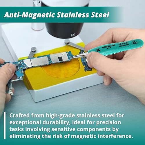 Miniatura 4 de Excelta 3C-SA-ET Pinzas puntiagudas rectas de precisión muy fina, Ergo-Tweeze TealShield agarre acolchado suave, acero inoxidable Neverust