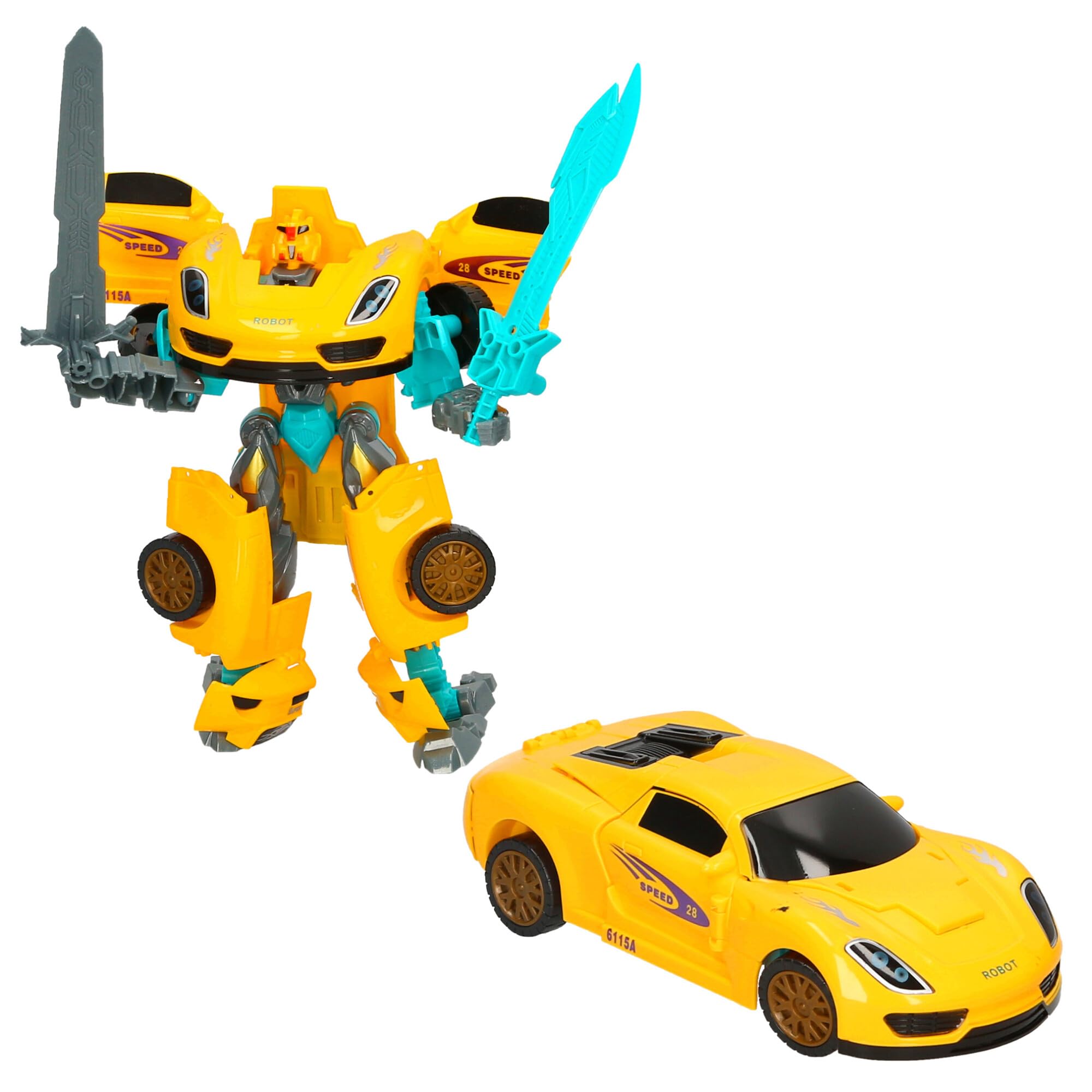Robot Warrior Form Change Transforming Car Set, Yellow and Green Sports Cars with Battle Accessories, You will receive 1 robot - Image 2