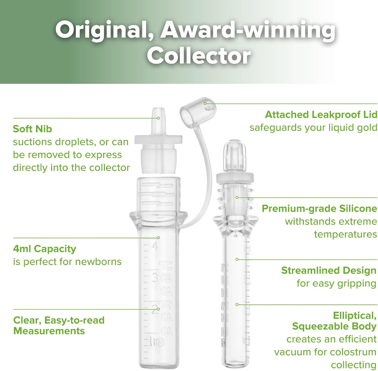 haakaa Manual Breast Pump 4oz./100ml with Silicone Cap & Colostrum Collector (0.1oz./4ml,6pcs) Set