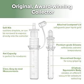 haakaa Colostrum Collector with Storage Case Set, Included 1 pc Reusable Cotton Wipe and Storage Box (0.1oz/4ml, 6 pcs)