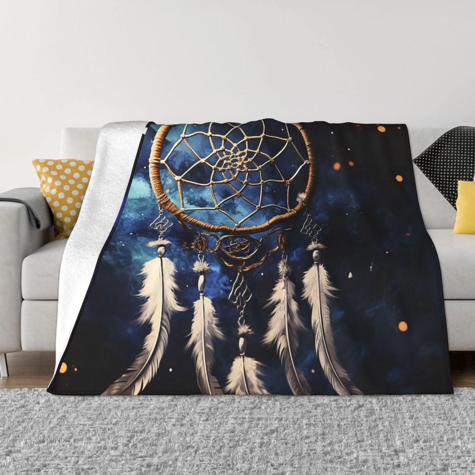 Couverture en molleton doux et flanelle légère motif attrape-rêves