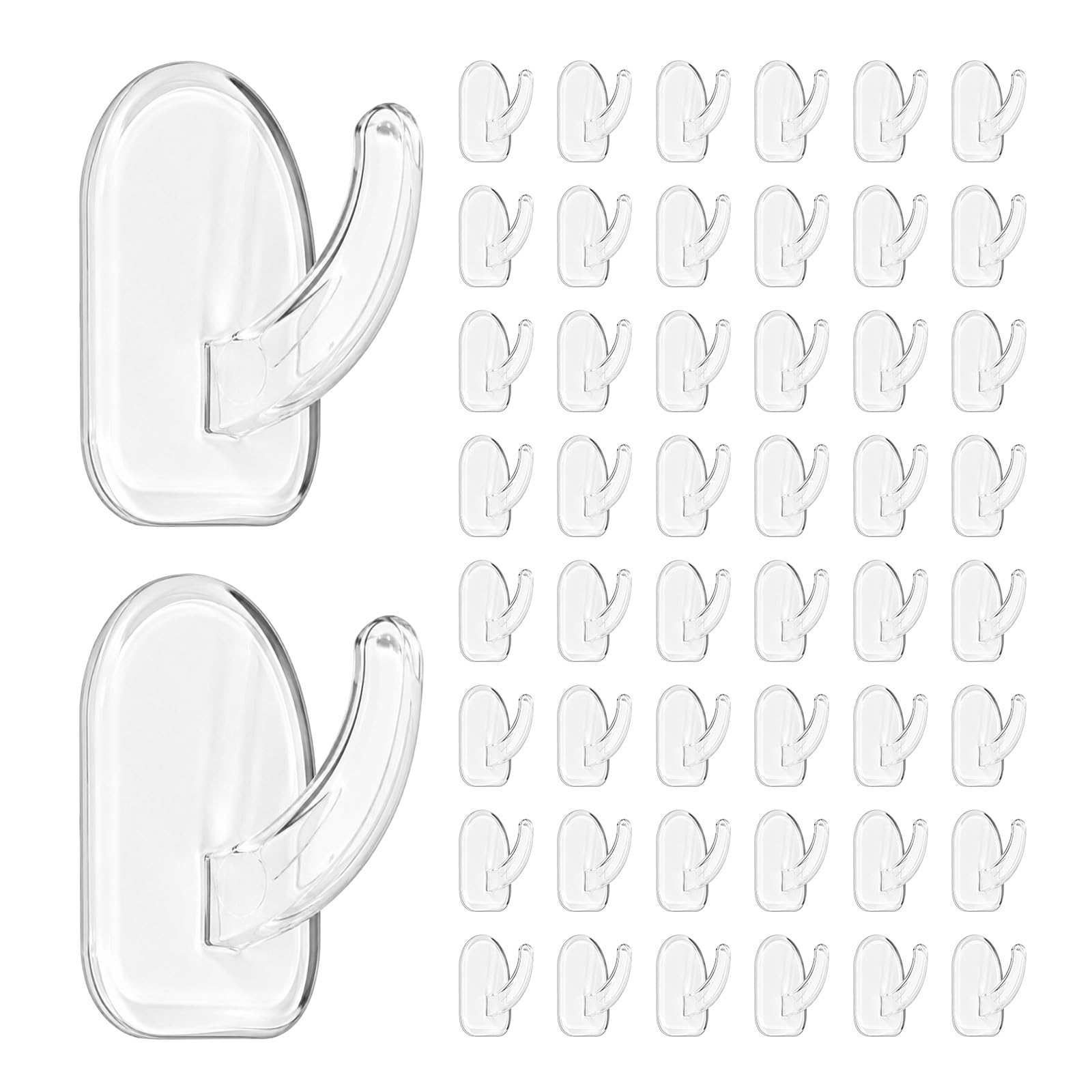 YouXunGS 50 Pack Self Adhesive Plastic Hooks, 3x2.7 Inch Clear Sticky Hooks for Hanging, No Drill Wall Hooks for Kitchen Bathroom Office Home Organization