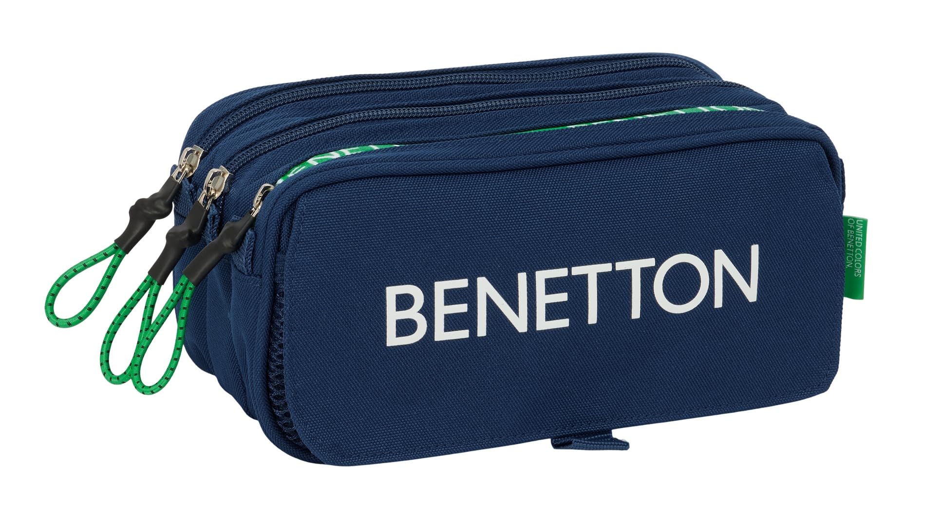 Safta BENETTON GREEN – Triple Big Pencil Case, Children's Pencil Case, Child, Ideal for School Age Children, Comfortable and Versatile, Quality and Resistance, 21.5 x 8 x 10 cm, navy, M, Casual