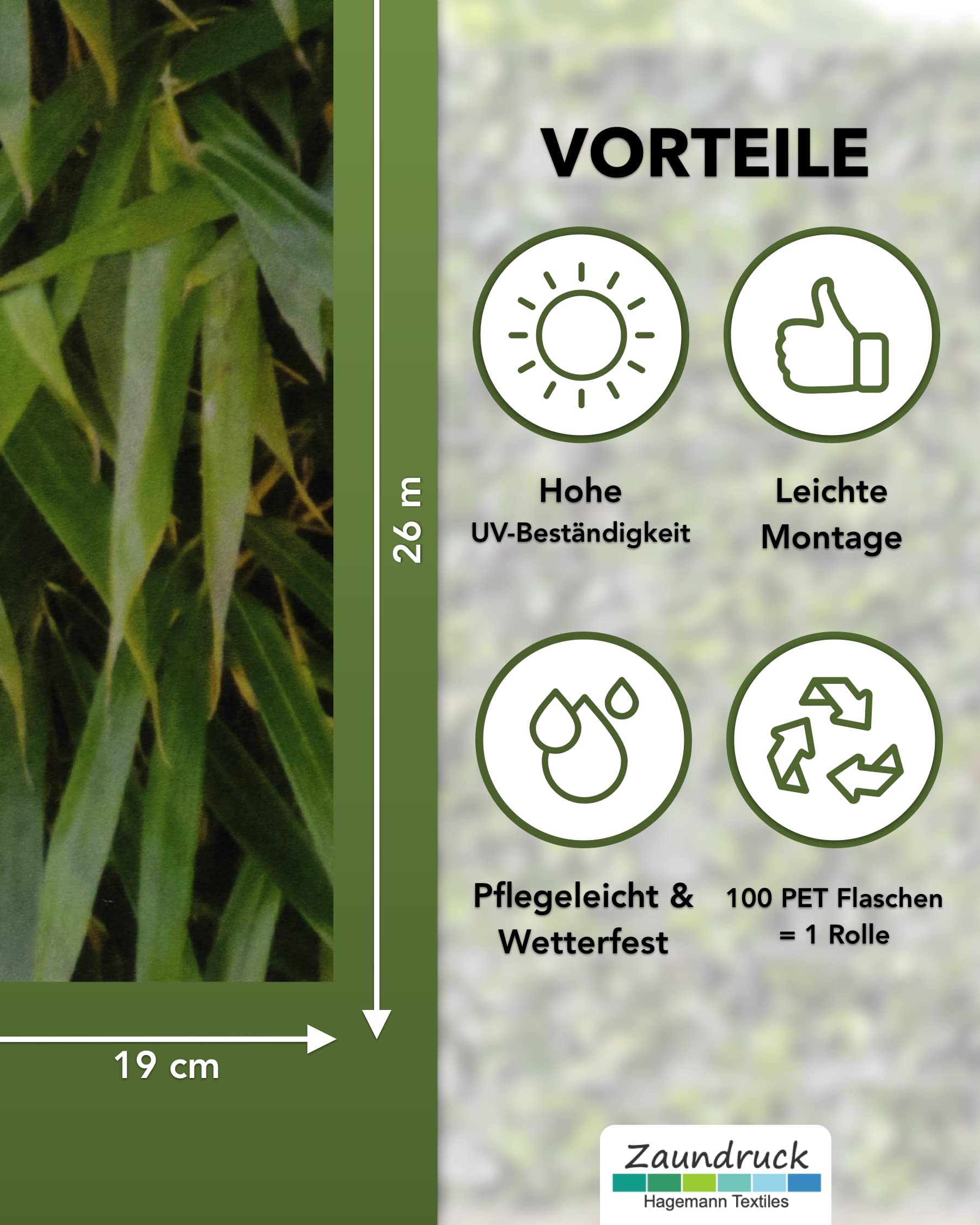 Zaundruck Sichtschutzstreifen Polyester - nachhaltiger Sichtschutz fr  Doppelstabmattenzaun - Motiv Windschutz 26 m x 19 cm - Sichtschutz-Rolle -  Kirschlorbeer : Amazon.de: Garten