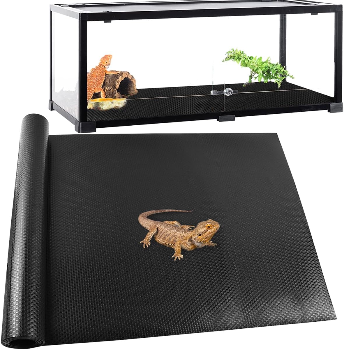 24 × 118″ Large Reptile Carpet,Bearded Dragon Tank Accessories,Reptile Mat, Leopard Gecko Substrate,Bearded Dragon Tank Flooring,Snake,Tortoise Bedding(24″ × 118 “, 1 PCS Black Thicker Mat)