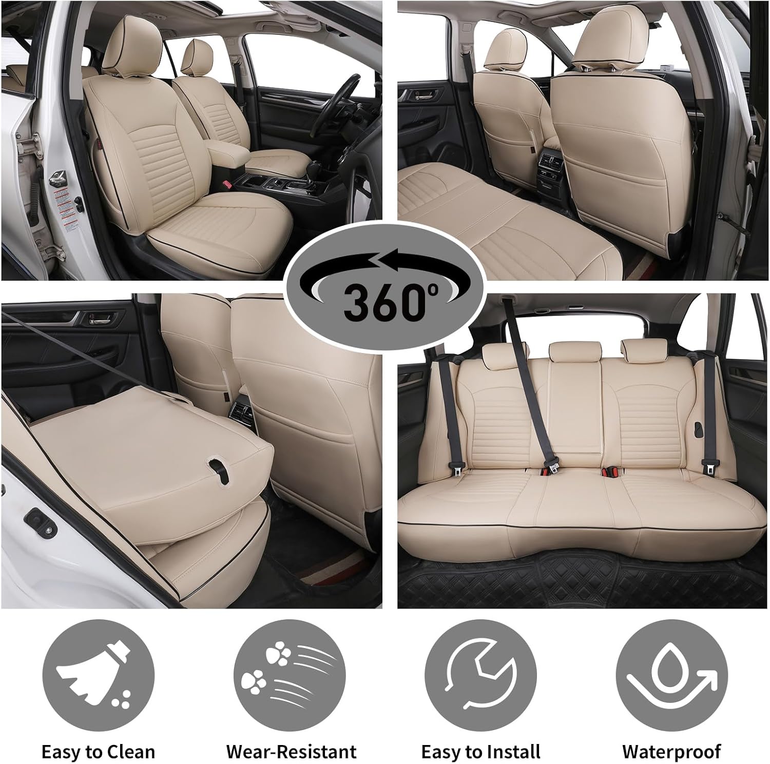 EKR Outback Seat Covers Custom Fit for Select Subaru Outback 2015 2016 2017 2018 2019,Leather Car Seat Cover Full Set for SUV - Faux Leather (Beige)