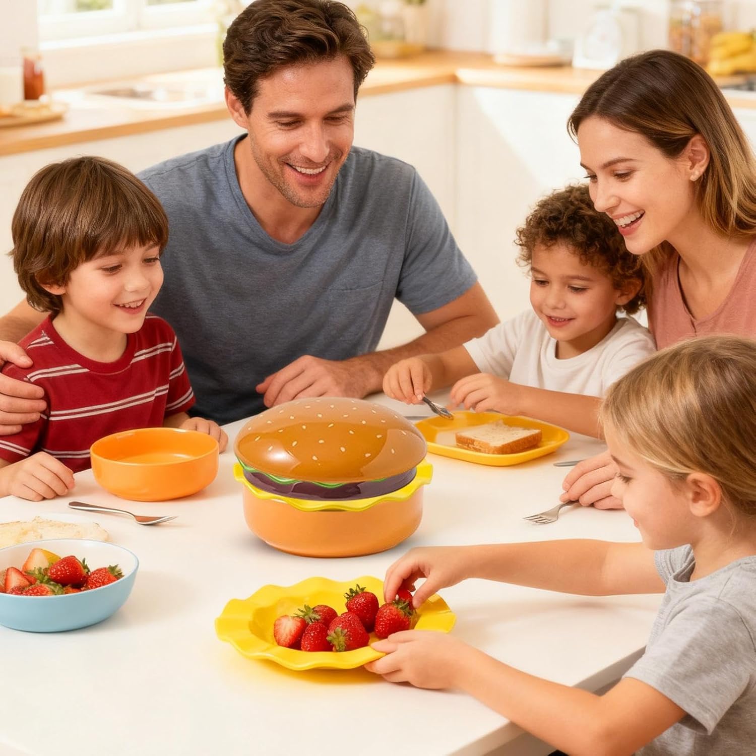 Burger Ceramic Plate Set, Stackable Ceramic Flatware, Cute Appetizer Plates for Party Hosts Event Planners Family Dinner Picnic Barbecue Gathering