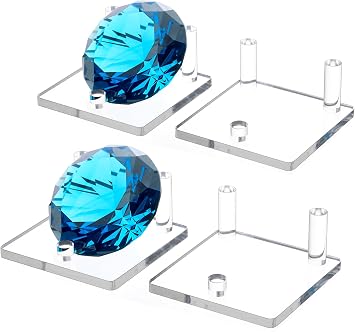 Jusalpha 4 PC Clear Acrylic Rock Display Stand - Three-Peg Display Easel Stands for Fossil Coral Geodes Rock Mineral Agate, Crystal Display Stand with Square Base Small