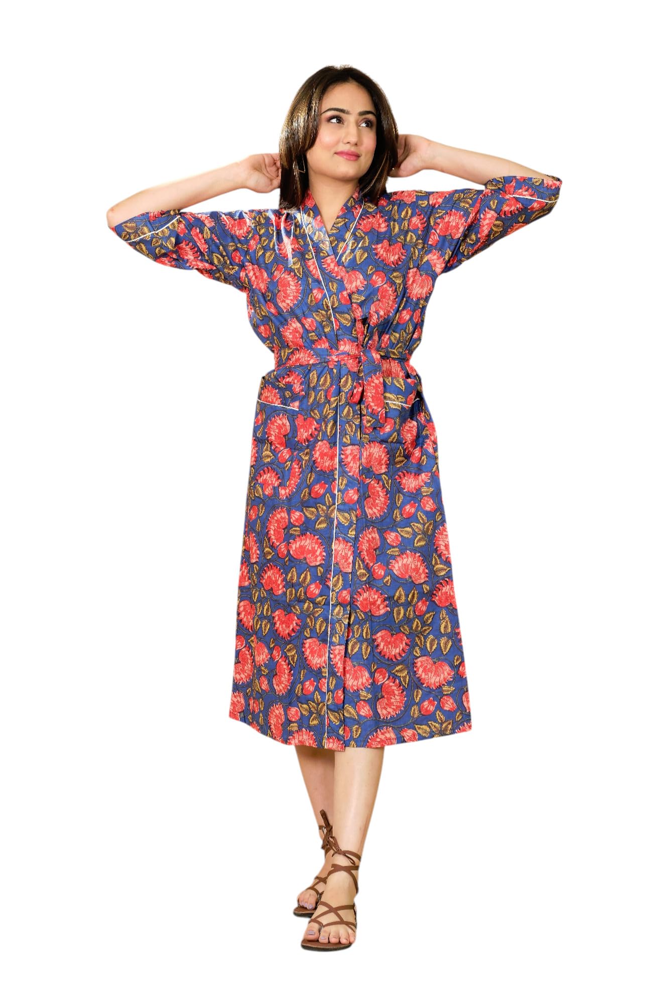 100% Cotton Floral Printed Long Kimono Soft & Cozy Women's Bathrobe, Night Dress Bathrobe, Swim Dress Kimono Robes