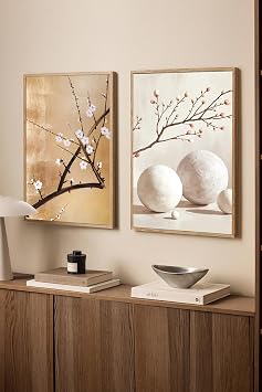 Duvar Tablosu Dekoratif Ah ap  er eveli Wabi-Sabi Stil Soyut Mimari Geometrik - Modern Salon Tablosu 2li Kombin Set