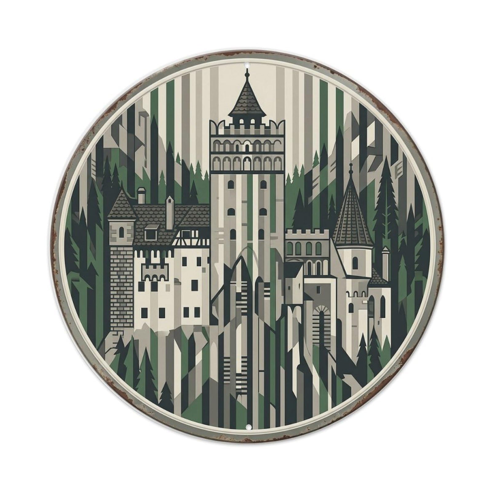 Transylvania Macro Castle Travel Vintage Metal Tin Sign Plaque Wall Decor for Cafe, Club, Garden Round Metal Poster 8x8Inch