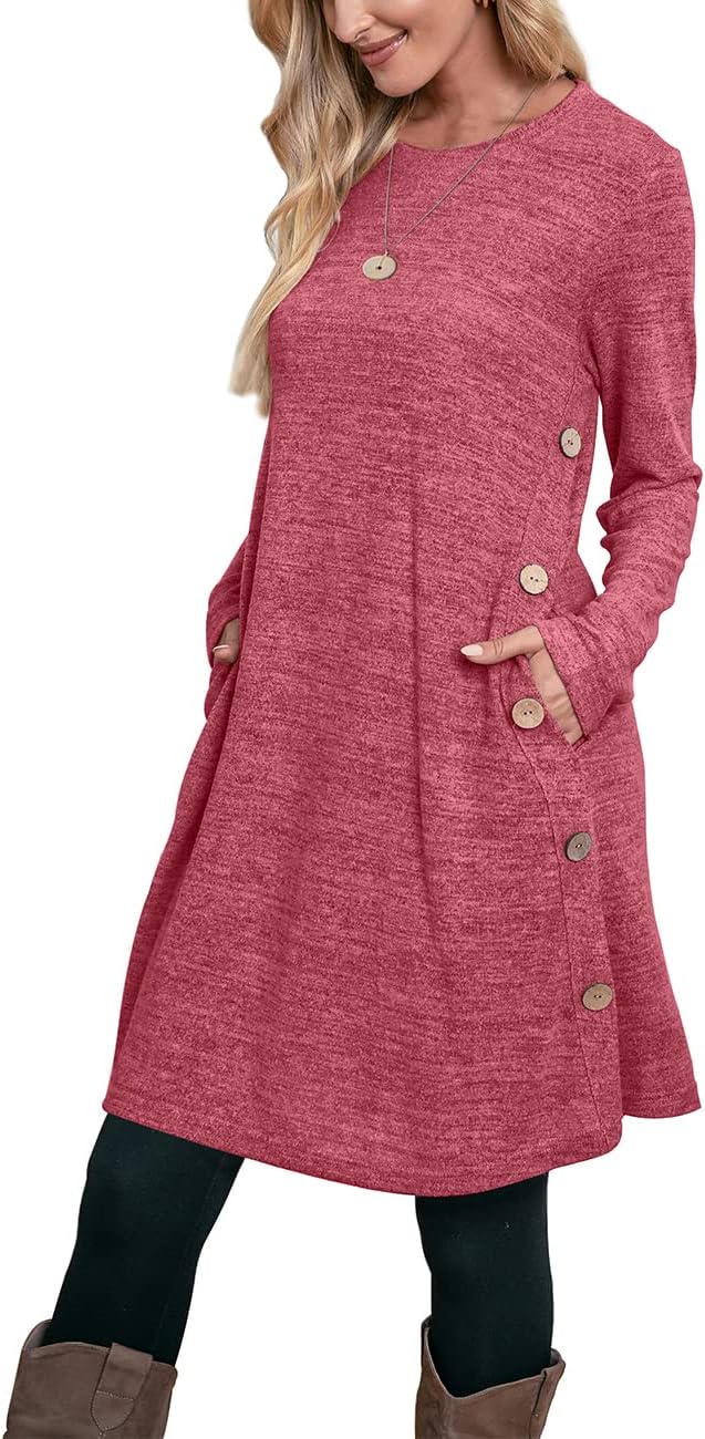 OFEEFAN Sweater Dress for Women Long Sleeve Winter Red Dresses Christmas M, Ai0941- Red, Medium