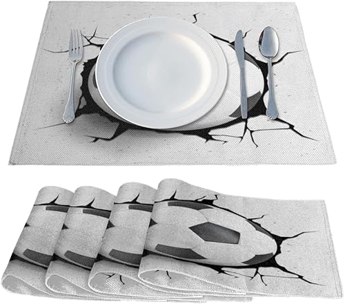 Miniatura 2 de Soccer Ball Pattern Theme Placemats Set of 4 Table Mats Washable Placemat Waterproof Place Mats for Party Home Dining Table Decor 18x12 in
