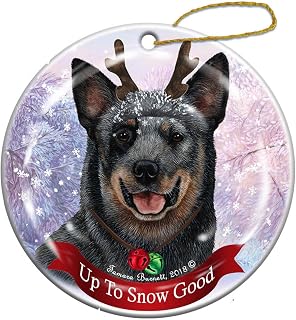 Australian Cattledog Blue Tick Reindeer Dog Porcelain Christmas Ornament