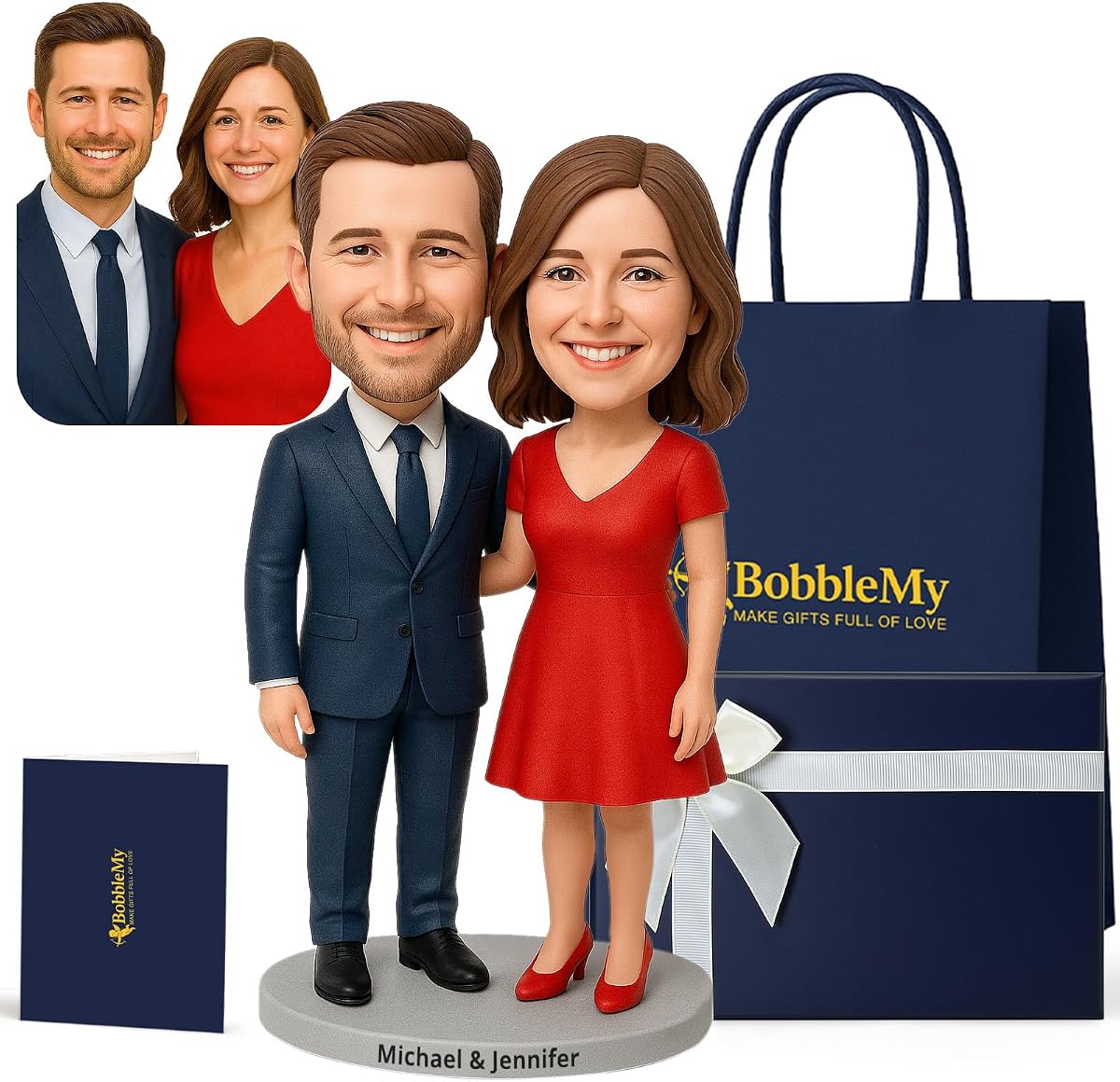 Figuras personalizadas de Bobblehead de pareja de su foto, muñecas dobles hechas a mano con caja de regalo para aniversarios, bodas, cumpleaños y más