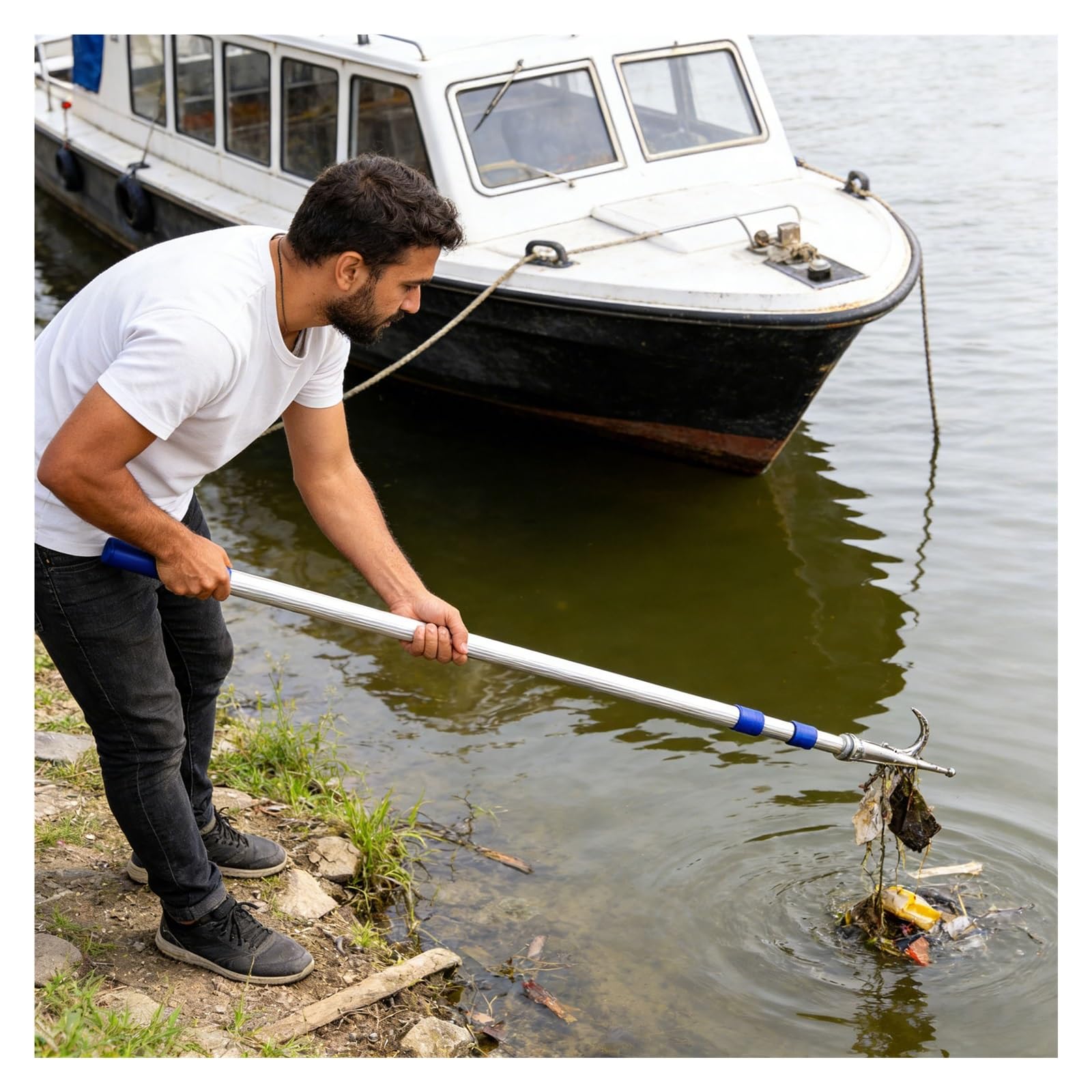 Gancio telescopico per barca, gancio marino estensibile per yacht e canoe, palo regolabile per aggancio e sganciamento