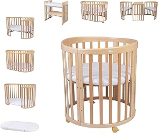 Waldin baby bed 7in1 made of wood with mattress, cot that gr