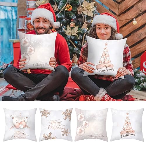 Miniatura 8 de Wtosuhe Juego de 4 fundas de almohada navideñas de 18 x 18 pulgadas, fundas de almohada decorativas de Navidad de granja, decoración del hogar para