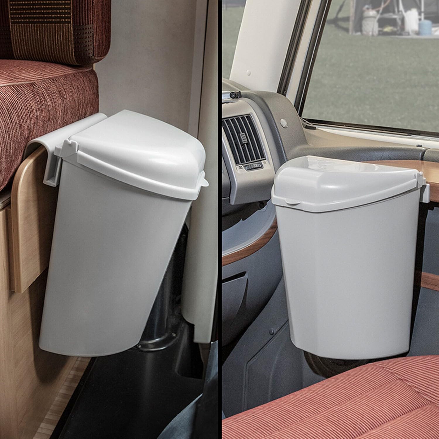 Poubelle avec couvercle et support, gris