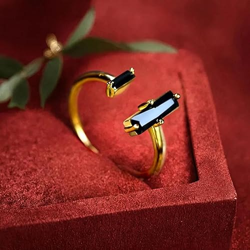 Miniatura 4 de SofiacCeations Handmade Obsidian Ring, Obsidian Bar Ring, 18K Gold Dainty Minimalist Ring, Cuff Adjustable Reiszable Ring, Healing Protection Ring