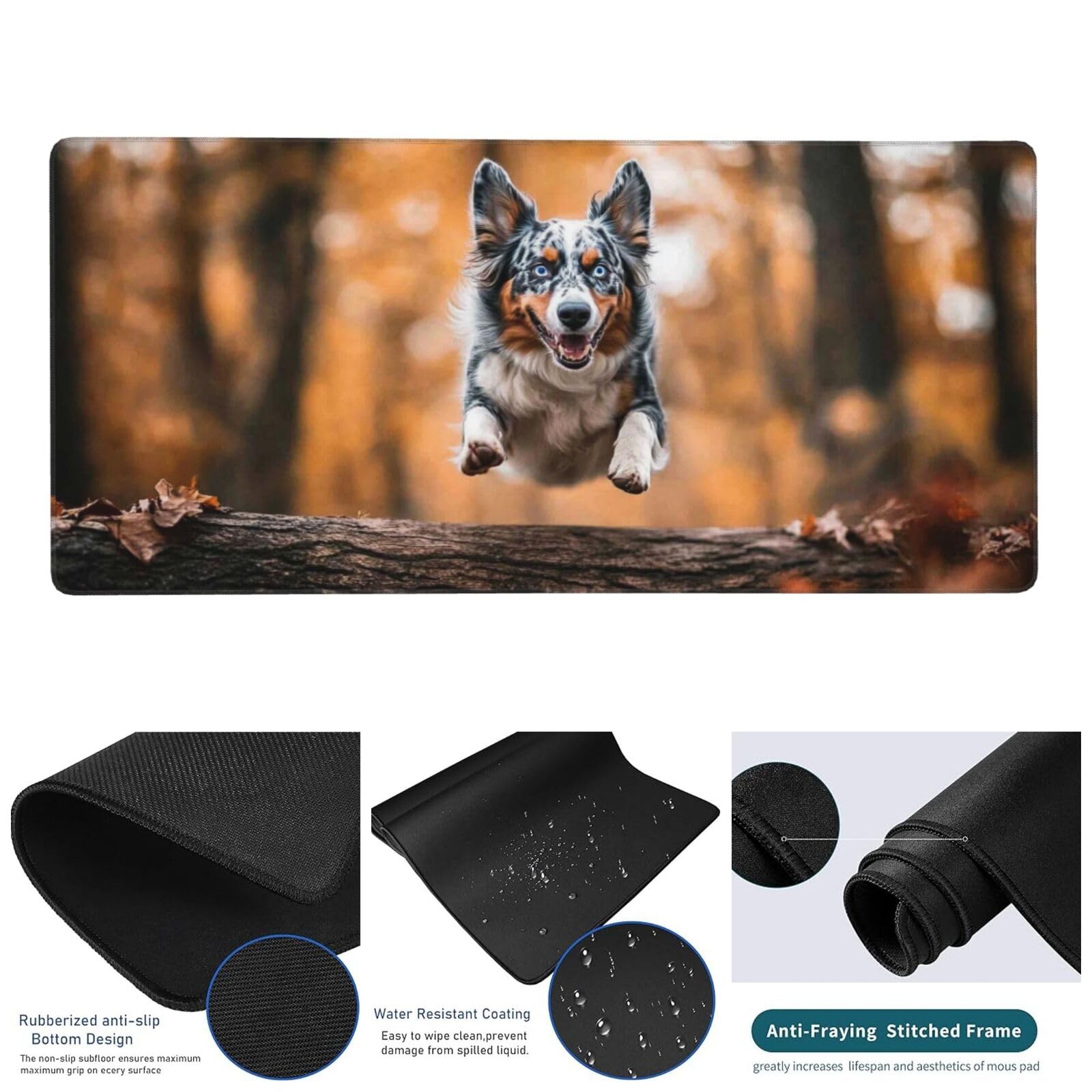 Gamingowa podkładka pod mysz, XXL, 1000 x 400 x 3 mm, podkładka pod mysz, gamingowy Corgi, podkładka na biurko, z zabezpieczeniem krawędzi, wodoodporna, akcesoria gamingowe, poprawia precyzję i