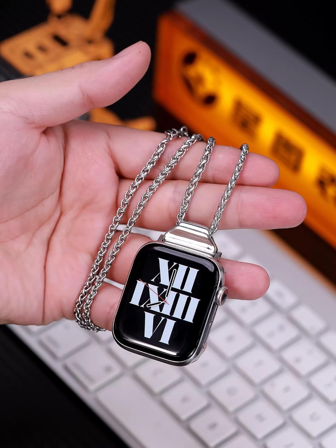 Titanium steel vegetable tanned leather for apple watch 123456789se10s11 ultra 49mm Fob Necklace Keychain Clip Pocket watch 46/45/44/42/41/40/38mm statement sweater chain sport