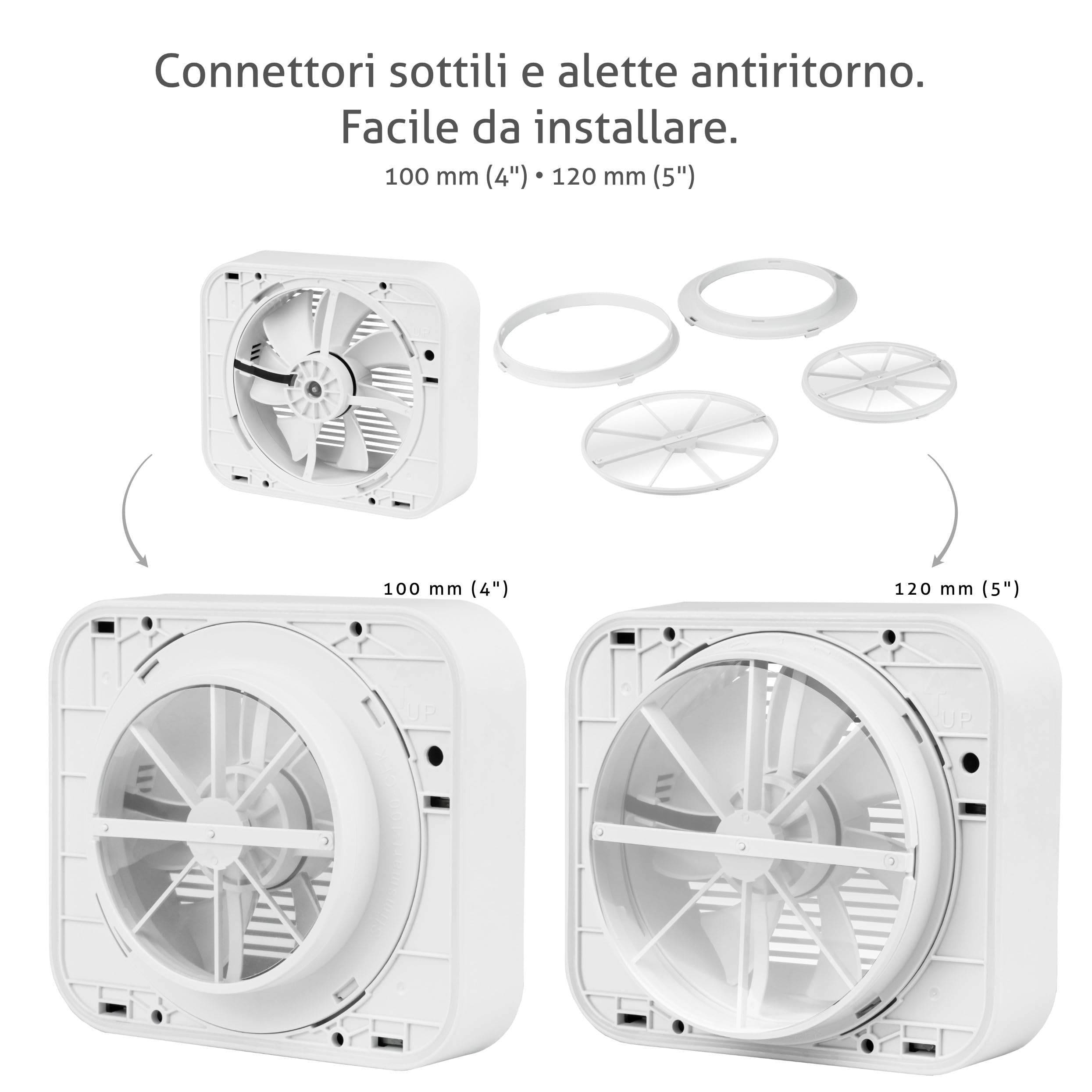 Turbionaire Axio 1012 HTR Aspiratore Bagno, 100/120 mm, Multifunzionale, Con Sensore di Umidità e Timer, Telecomando, 8 Velocità, Attacchi e valvola di non ritorno da 100 mm e 120 mm inclusi, 9.2W