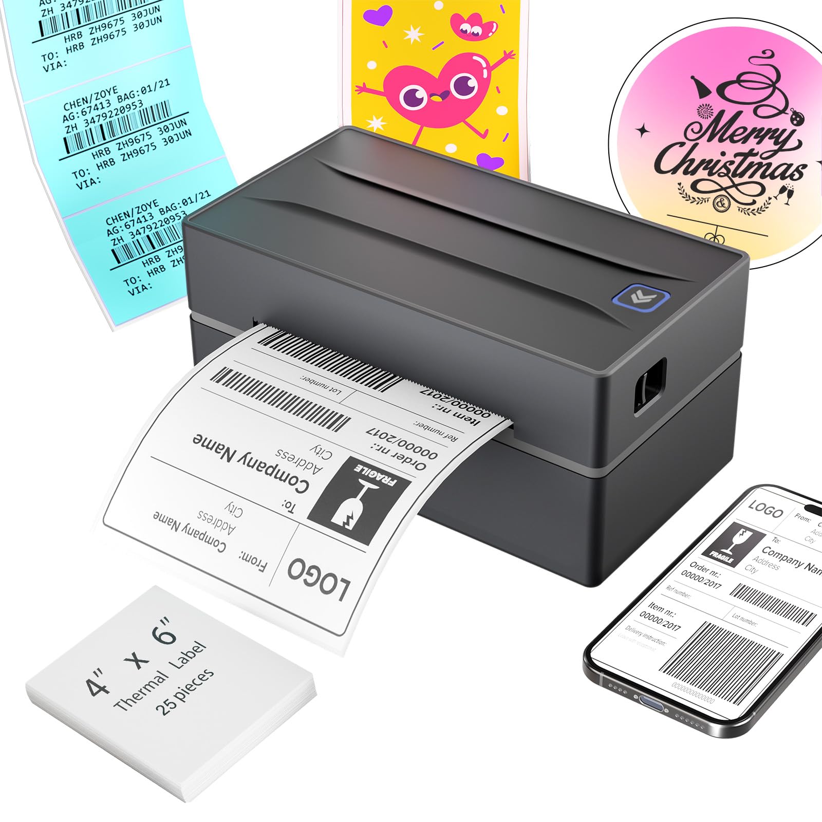 Bluetooth Thermal Shipping Label Printer 4x6 Wireless Label Maker with Tape for Small Business - Compatible with iPhone