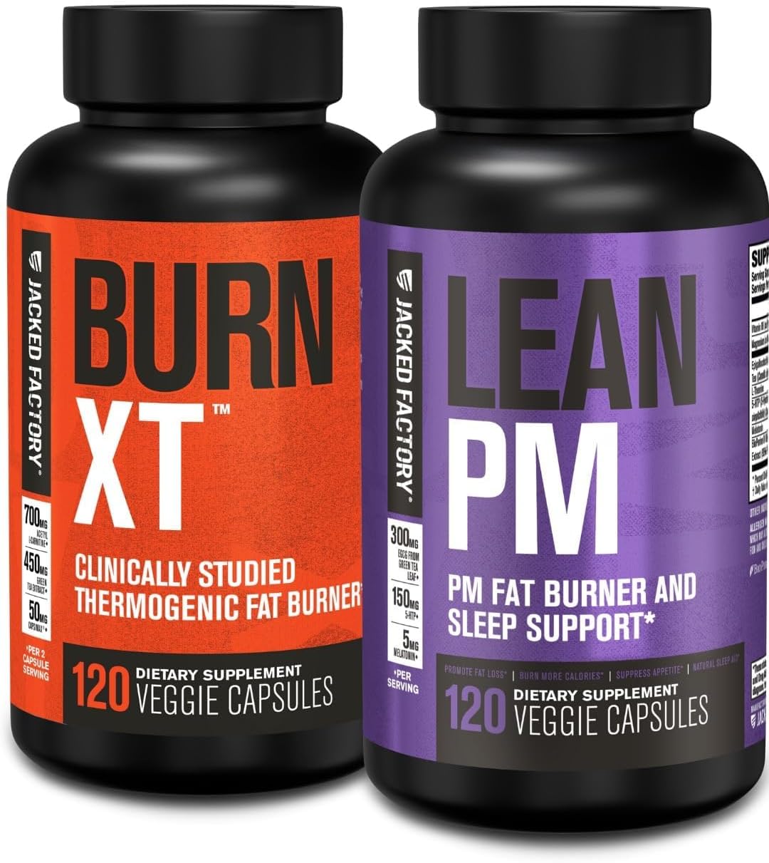 Burn XT Thermogenic Fat Burner & Lean PM Nighttime Weight Loss Supplement for Men & Women 120 Veggie Diet Pills