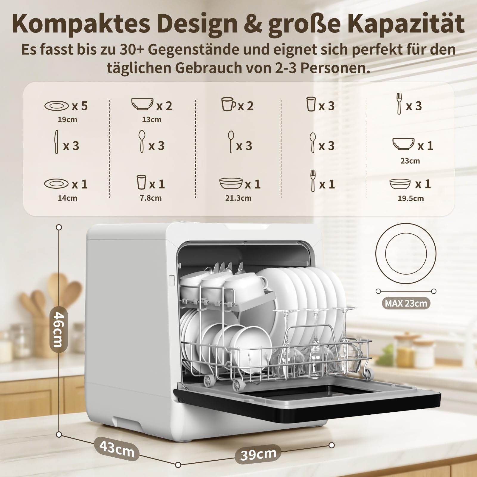 Tischgeschirrspüler Mini Geschirrspüler ohne Wasseranschluss 5L Wassertank Camping Single-Haushalt TDQR09A