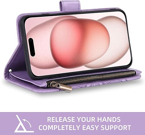 Miniatura 3 de Asuwish Funda compatible con iPhone 15 de 6.1 pulgadas y protector de pantalla de vidrio templado, funda de cuero con diseño de flores, tarjetero de