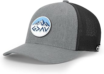 Our True God Christian Hat God is Greater Mountain Patch Trucker R Flex - Fitted Cotton Baseball Cap - Breathable Mesh Hats