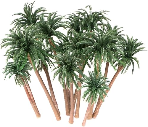 Paquete de 15 palmeras en miniatura para decoración de diorama – Árboles modelo de coco tropical con troncos flexibles (4-6.3 pulgadas) – Decoración