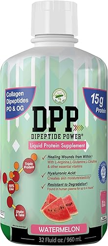 Nutritional Designs DPP Dipeptide, suplemento líquido de colágeno y proteína de suero para curar heridas, sin azúcar, promueve la piel y el cabello