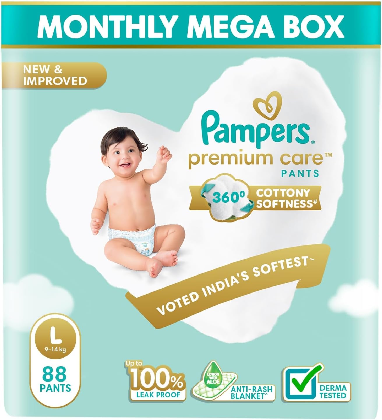 Premium Care Pants Diapers Monthly Box Pack, Large, 88 Count