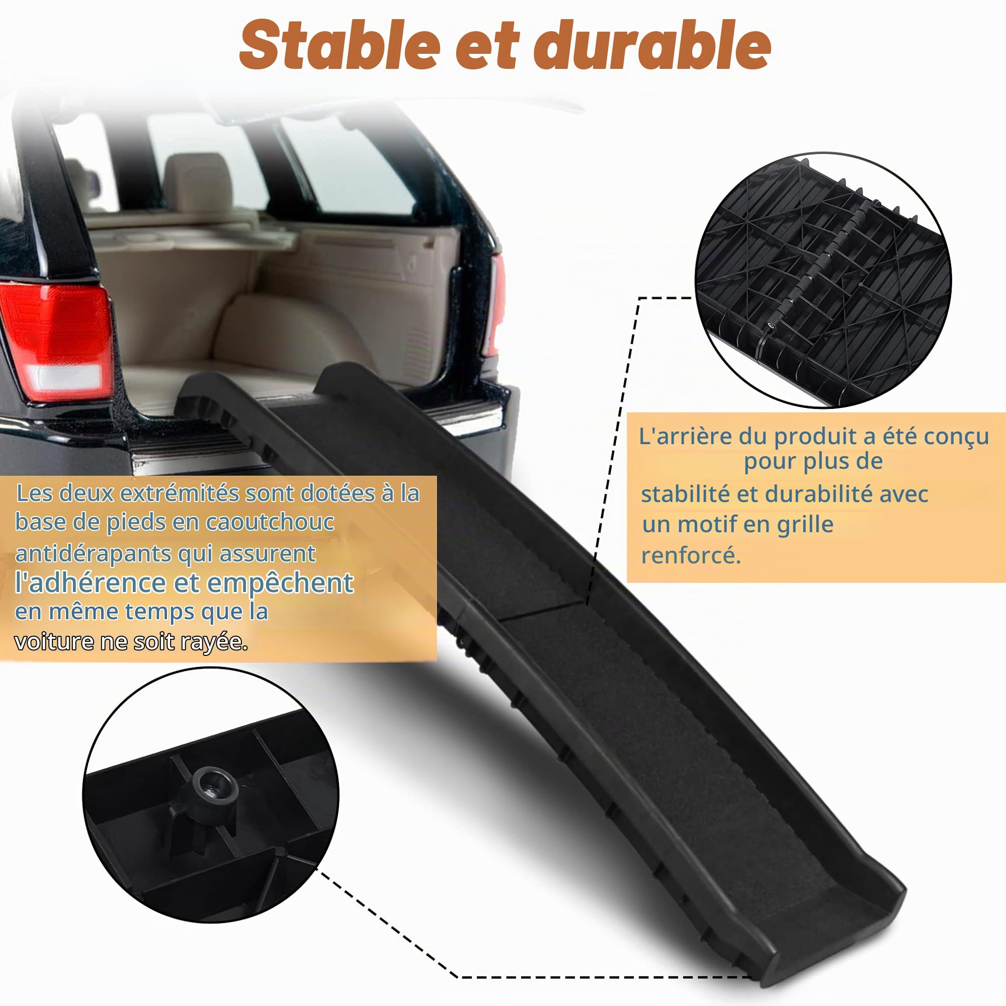 UISEBRT Rampe de coffre pliable pour chien - Rampe de coffre pour animaux de compagnie - Antidérapante et robuste - Jusqu'à 90 kg - 156 x 40 cm - Noir