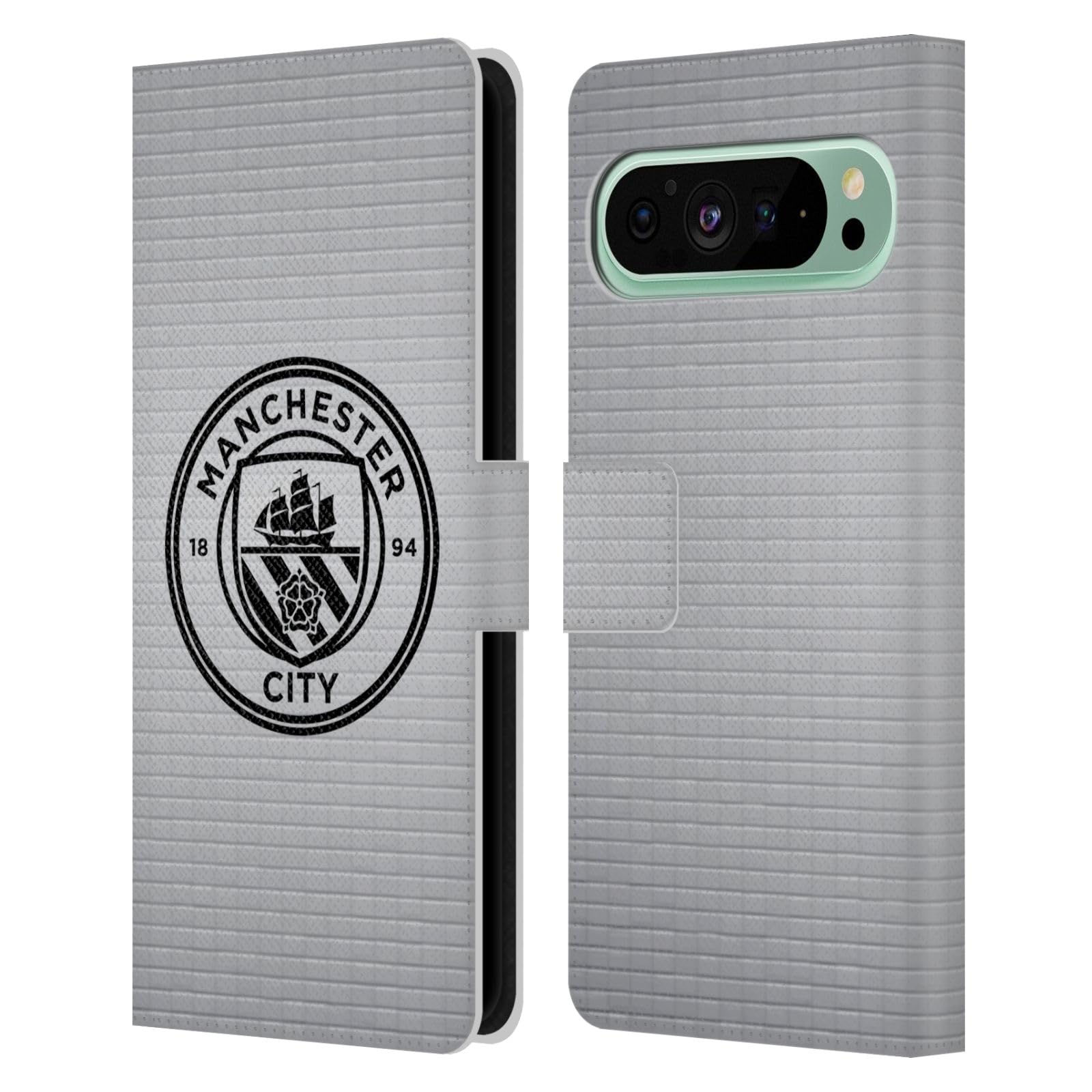 Head Case Designs Officially Licensed Manchester City Man City FC Mosaic Black Colour Badge Pixels Leather Wallet Case Compatible With Google Pixel 9 Pro XL